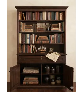 Alexis Bookcase with Bottom Doors, Hickory, FC-230 Onyx QUICK SHIP - 30% Off or Best Offer