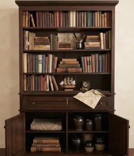 Alexis Bookcase with Bottom Doors, Hickory, FC-230 Onyx QUICK SHIP - 30% Off or Best Offer