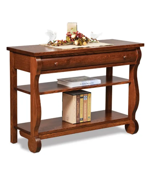 Old Classic Sleigh Open Sofa Table with Drawer & Shelf