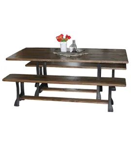 Cast Iron Dining Table with Bench Set
