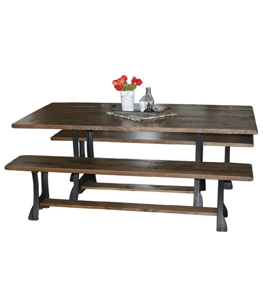 Cast Iron Dining Table with Bench Set