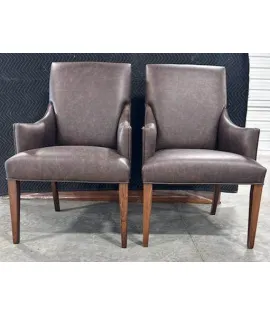 2 Alcott Straight Top Dining Chairs with Upholstered Arms, Brown Maple, FC-228 Rich Tobacco QUICK SHIP