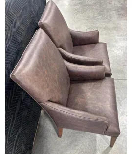 2 Alcott Straight Top Dining Chairs with Upholstered Arms, Brown Maple, FC-228 Rich Tobacco QUICK SHIP