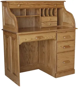 Traditional 42" Single Pedestal Rolltop Desk with Raised Panel Sides