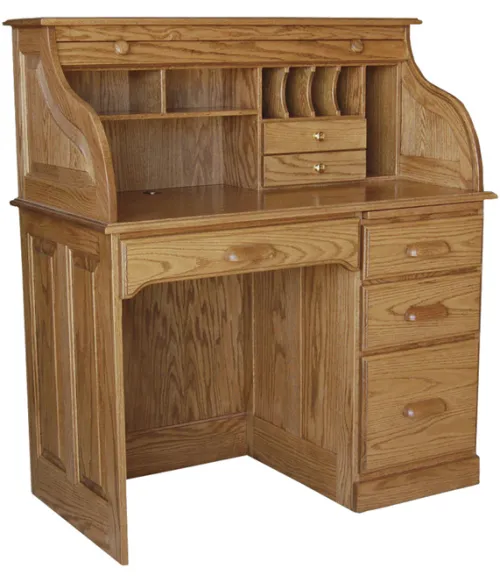 Traditional 42" Single Pedestal Rolltop Desk with Raised Panel Sides - Thumbnail 2