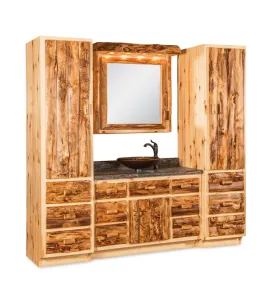 Fireside Rustic Bathroom Vanity with Towers and Medicine Cabinet