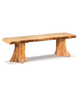 Fireside Rustic Flat Bench with Live Edge and Stump