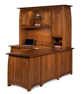 Boulder Creek 8 Drawer L Desk with 3 Door Hutch Top