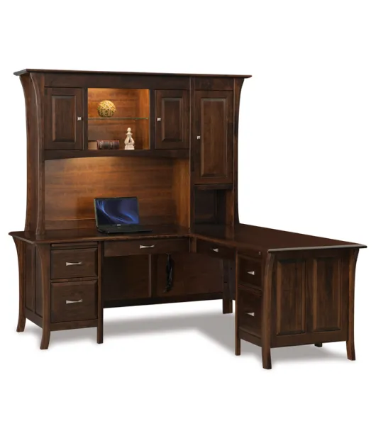 Ensenada 78" 6 Drawer L Desk with 3 Door Hutch Top