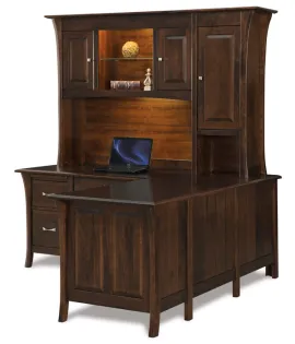 Ensenada 78&quot; 6 Drawer L Desk with 3 Door Hutch Top