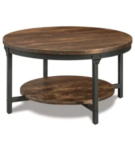 Houston 38" Round Steel &amp; Wood Solid Top Coffee Table