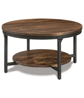 Houston 38&quot; Round Steel &amp; Wood Solid Top Coffee Table