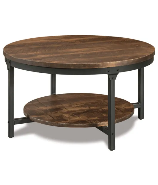 Houston 38" Round Steel & Wood Solid Top Coffee Table
