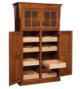 Heritage Mission 4-Door Pantry Cabinet with Roll-out Open Drawers