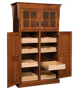 Heritage Mission 4-Door Pantry Cabinet with Roll-out Open Drawers
