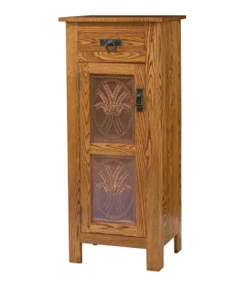 Mission Style 1-Door 2-Copper Panel with Drawer Pie Safe