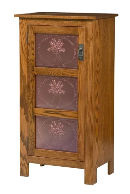 Mission Style 1-Door 3-Copper Panel Pie Safe