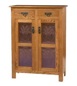 Mission Style 2-Door 2-Copper Panel with Drawer Pie Safe