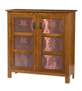 Mission Style 2-Door 3-Copper Panel Pie Safe