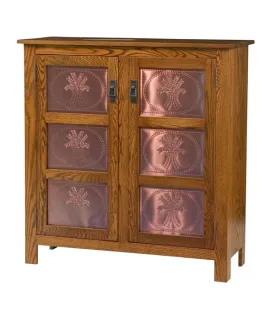 Mission Style 2-Door 3-Copper Panel Pie Safe