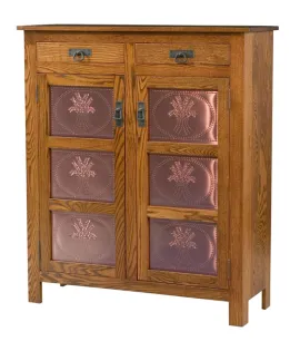 Mission Style 2-Door 3-Copper Panel with Drawer Pie Safe