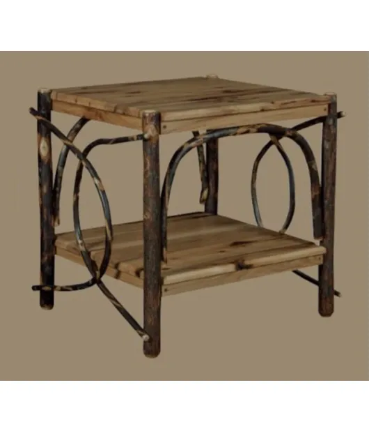 Hickory End Table with Solid Top and Shelf
