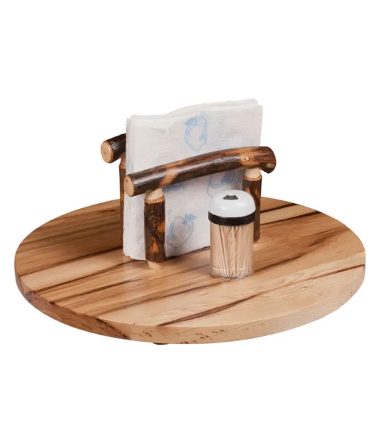 15" Hickory Lazy Susan with Napkin Holder