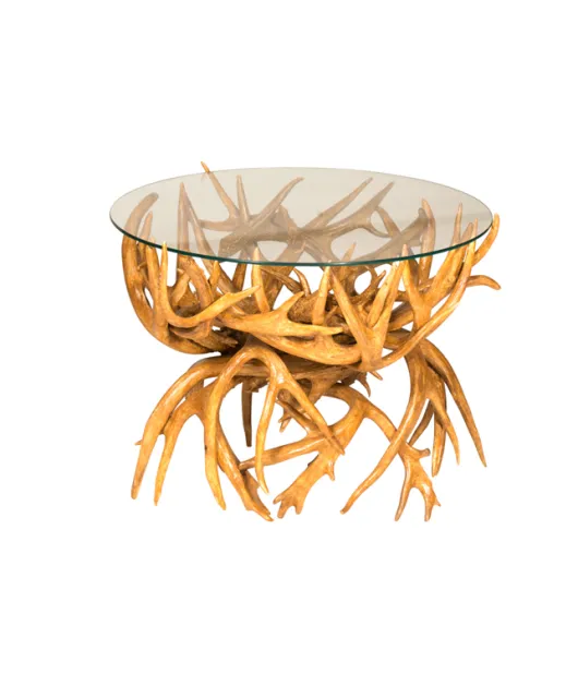 Antler End Table with 24" Round Glass