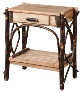 End Table Solid Top Slatted Shelf with Dovetailed Drawer