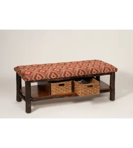 Hickory Bench with 2 Basket &amp; Fabric Seat