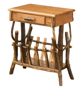 Hickory End Table with Magazine Rack and Drawer