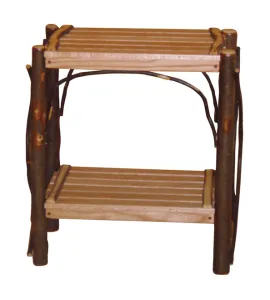 Hickory End Table Slatted Shelves