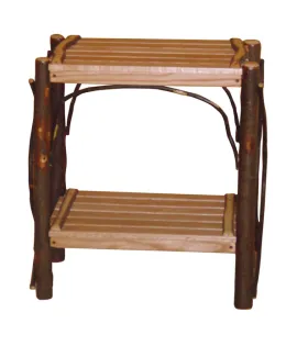 Hickory End Table Slatted Shelves