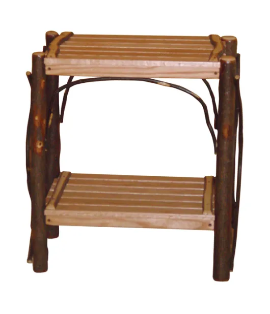 Hickory End Table Slatted Shelves
