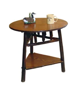 Hickory Round End Table with Triangle Bottom Shelf