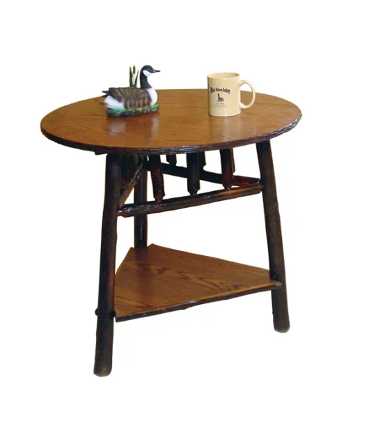 Hickory Round End Table with Triangle Bottom Shelf