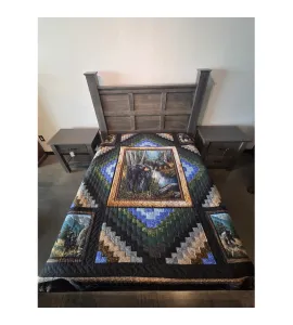 Amish Handmade Iconic Bear Lodge Quilt King Size 104X110 Inches - QUICK SHIP