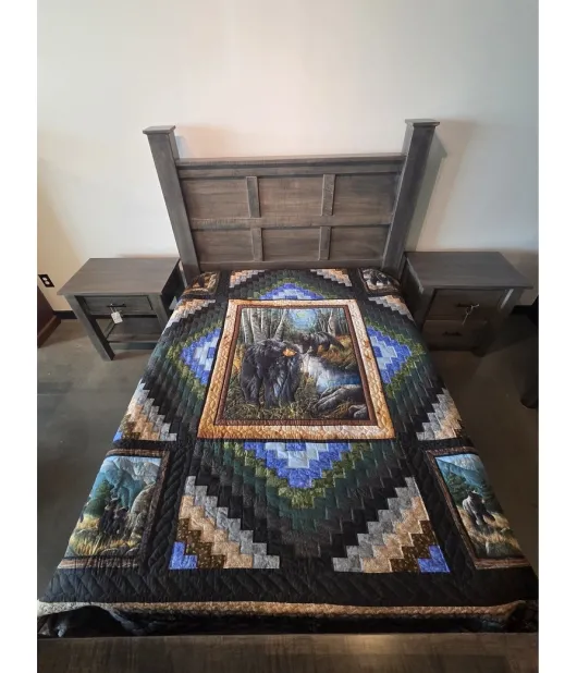 Amish Handmade Iconic Bear Lodge Quilt King Size 104X110 Inches - QUICK SHIP