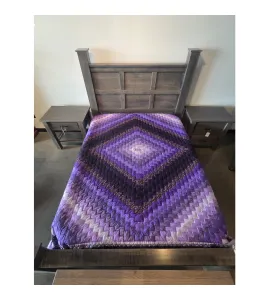 Amish Handmade Iconic Sunshine &amp; Shadow Purple Trip Around the World Quilt (90x98" Queen) - QUICK SHIP