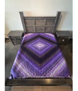 Amish Handmade Iconic Sunshine &amp; Shadow Purple Trip Around the World Quilt (90x98" Queen) - QUICK SHIP