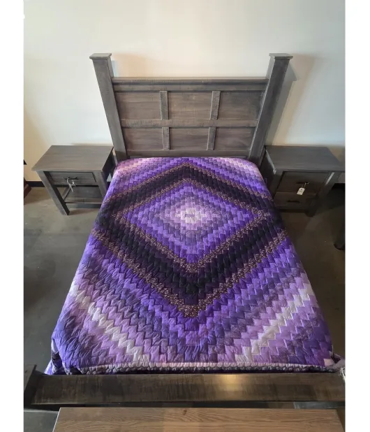 Amish Handmade Iconic Sunshine & Shadow Purple Trip Around the World Quilt (90x98" Queen) - QUICK SHIP