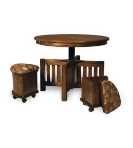 5 Piece Round Table Bench Set with Storage