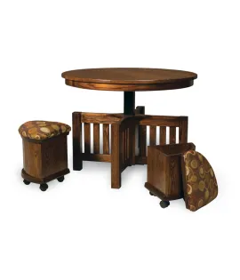 5 Piece Round Table Bench Set with Storage