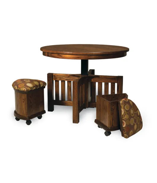 5 Piece Round Table Bench Set with Storage