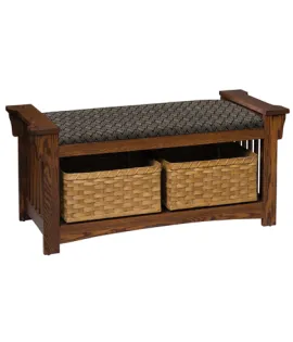 Mission Slat Bench with Baskets
