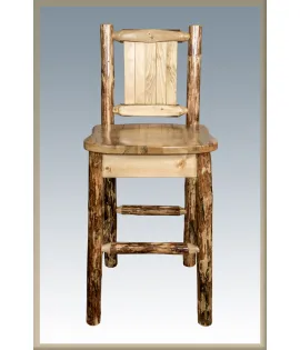 Glacier Country Barstool with Back and Laser Engraved Design
