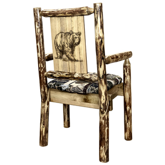 Glacier Country Captain's Chair with Upholstery and Laser Engraved Design