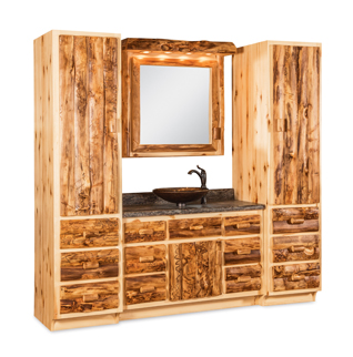 Fireside Rustic Bathroom Vanity with Towers and Medicine Cabinet