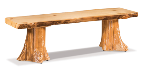Fireside Rustic Flat Bench with Live Edge and Stump