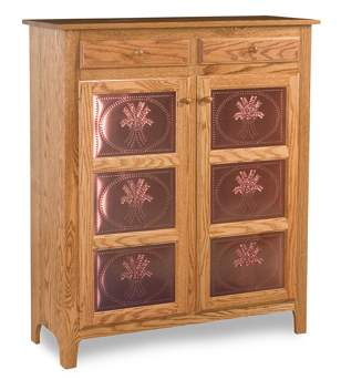 Classic Style 2-Door 3-Copper Panel with Drawer Pie Safe